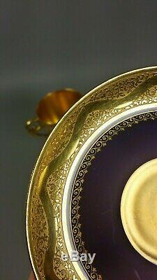 Antique Cobalt Blue French Porcelain LIMOGES Tea Cup and Saucer GOLD ENCRUSTED