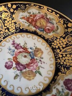 Antique Cobalt Heavy Gold Gilt Rose Garden Flower Teacup & Saucer English French