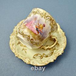 Antique Coiffe Limoges Scenic Tea Cup & Saucer