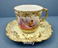 Antique Coiffe Limoges Scenic Tea Cup & Saucer