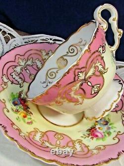 Antique Copeland Spode Ornate Gold Gilt Floral Pink Tea Cup And Saucer