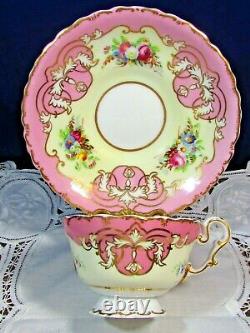 Antique Copeland Spode Ornate Gold Gilt Floral Pink Tea Cup And Saucer