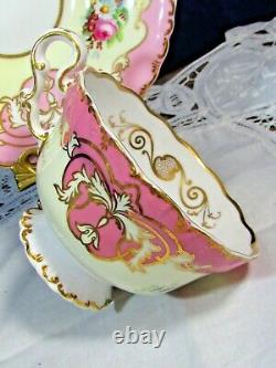 Antique Copeland Spode Ornate Gold Gilt Floral Pink Tea Cup And Saucer