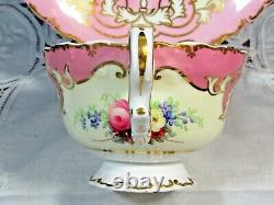 Antique Copeland Spode Ornate Gold Gilt Floral Pink Tea Cup And Saucer