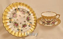 Antique Copeland's Tea Cup, Saucer and Dessert Plate, Floral & Gold