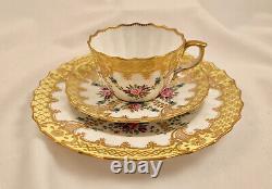 Antique Copeland's Tea Cup, Saucer and Dessert Plate, Floral & Gold