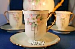 Antique D & C Limoges France Chocolate/ Coffee/ Tea Pot With 6 Cups & Saucers