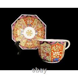 Antique Derby Imari Porcelain Octagonal Tea Cup Saucer Coffee Can Red Mark 1810