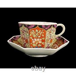 Antique Derby Imari Porcelain Octagonal Tea Cup Saucer Coffee Can Red Mark 1810