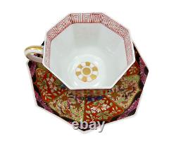 Antique Derby Imari Porcelain Octagonal Tea Cup Saucer Coffee Can Red Mark 1810