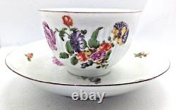 Antique Derby Tea Bowl And Saucer Floral Ribbed 1758 Rose Bouquet READ