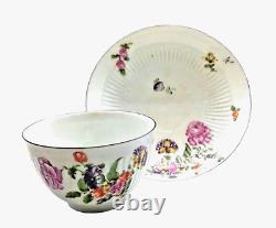 Antique Derby Tea Bowl And Saucer Floral Ribbed 1758 Rose Bouquet READ