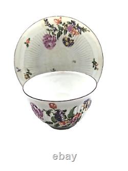 Antique Derby Tea Bowl And Saucer Floral Ribbed 1758 Rose Bouquet READ