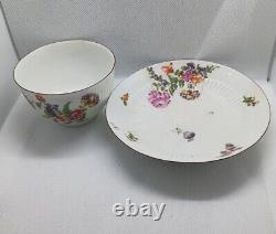 Antique Derby Tea Bowl And Saucer Floral Ribbed 1758 Rose Bouquet READ