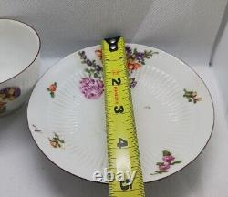 Antique Derby Tea Bowl And Saucer Floral Ribbed 1758 Rose Bouquet READ