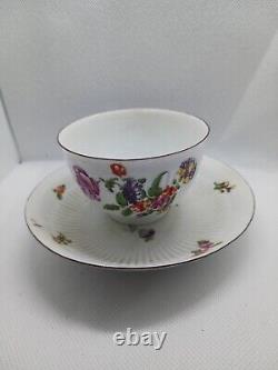 Antique Derby Tea Bowl And Saucer Floral Ribbed 1758 Rose Bouquet READ