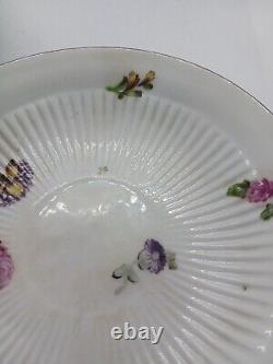 Antique Derby Tea Bowl And Saucer Floral Ribbed 1758 Rose Bouquet READ