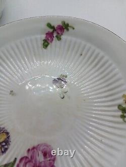 Antique Derby Tea Bowl And Saucer Floral Ribbed 1758 Rose Bouquet READ