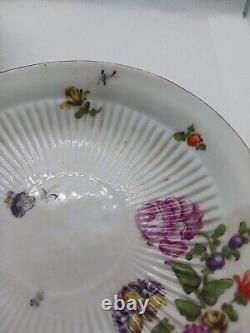 Antique Derby Tea Bowl And Saucer Floral Ribbed 1758 Rose Bouquet READ