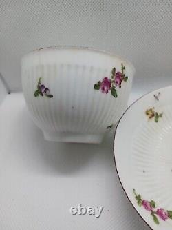 Antique Derby Tea Bowl And Saucer Floral Ribbed 1758 Rose Bouquet READ