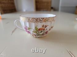 Antique Dresden Dematisse Gilt Handpainted Floral Porcelain Tea Cup Saucer