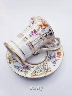 Antique Dresden German Richard Klemm Bird Head Figure Handle Floral Cup Saucer