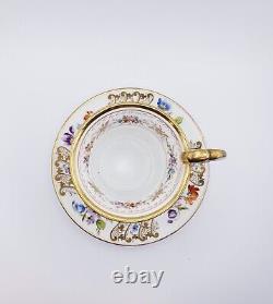 Antique Dresden German Richard Klemm Bird Head Figure Handle Floral Cup Saucer