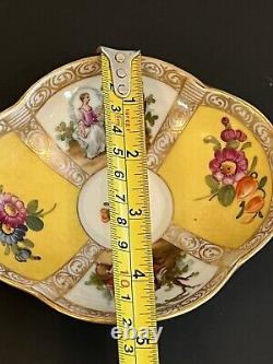 Antique Dresden Handpainted Teacup and Saucer Quatrefoil Watteau Scene Donath Co