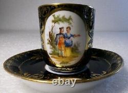 Antique Dresden Richard Klemm Porcelain Royal Blue Gold Tea Cup Saucer