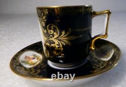 Antique Dresden Richard Klemm Porcelain Royal Blue Gold Tea Cup Saucer