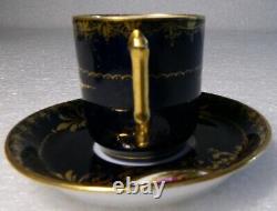 Antique Dresden Richard Klemm Porcelain Royal Blue Gold Tea Cup Saucer