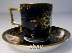 Antique Dresden Richard Klemm Porcelain Royal Blue Gold Tea Cup Saucer