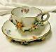 Antique Dresden Tea Cup & Saucer, Applied Flowers Footed Crossed Swords Mark