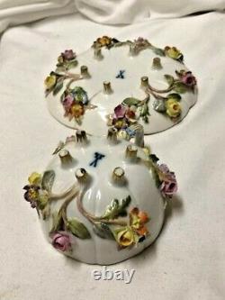 Antique Dresden Tea Cup & Saucer, APPLIED FLOWERS Footed Crossed Swords Mark