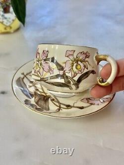 Antique E. D. Bodley Tea Cup & Saucer Aesthetic Orchid