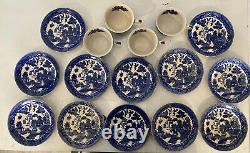 Antique Early 1900s Blue Willow Japan Fine China Set Lot Teacups & Saucers Great