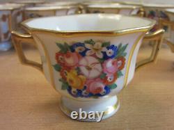 Antique Early 19thC set 14 porcelain English paint floral double handle tea cups