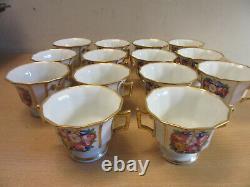 Antique Early 19thC set 14 porcelain English paint floral double handle tea cups