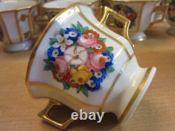 Antique Early 19thC set 14 porcelain English paint floral double handle tea cups