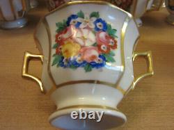 Antique Early 19thC set 14 porcelain English paint floral double handle tea cups