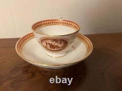 Antique Early 19th century New Hall Porcelain Tea Cup & Saucer Sepia Landscapes