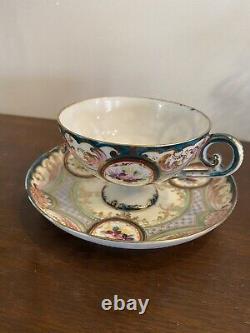 Antique Eggshell Porcelin Pedestal Teacup And Saucer Gorgeous