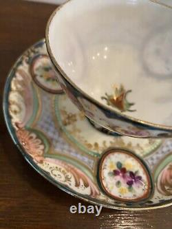 Antique Eggshell Porcelin Pedestal Teacup And Saucer Gorgeous