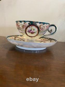 Antique Eggshell Porcelin Pedestal Teacup And Saucer Gorgeous