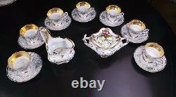 Antique Elegant Kpm Creamer Sugar & 7 Gold & Floral Coffee Tea Cups