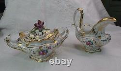 Antique Elegant Kpm Creamer Sugar & 7 Gold & Floral Coffee Tea Cups