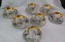 Antique Elegant Kpm Creamer Sugar & 7 Gold & Floral Coffee Tea Cups