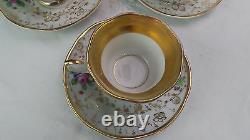 Antique Elegant Kpm Creamer Sugar & 7 Gold & Floral Coffee Tea Cups