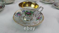 Antique Elegant Kpm Creamer Sugar & 7 Gold & Floral Coffee Tea Cups