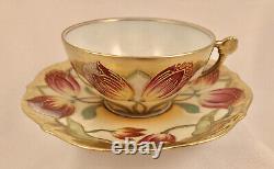 Antique Elite Limoges Tea Cup & Saucer, Art Nouveau Tulips, Artist Signed